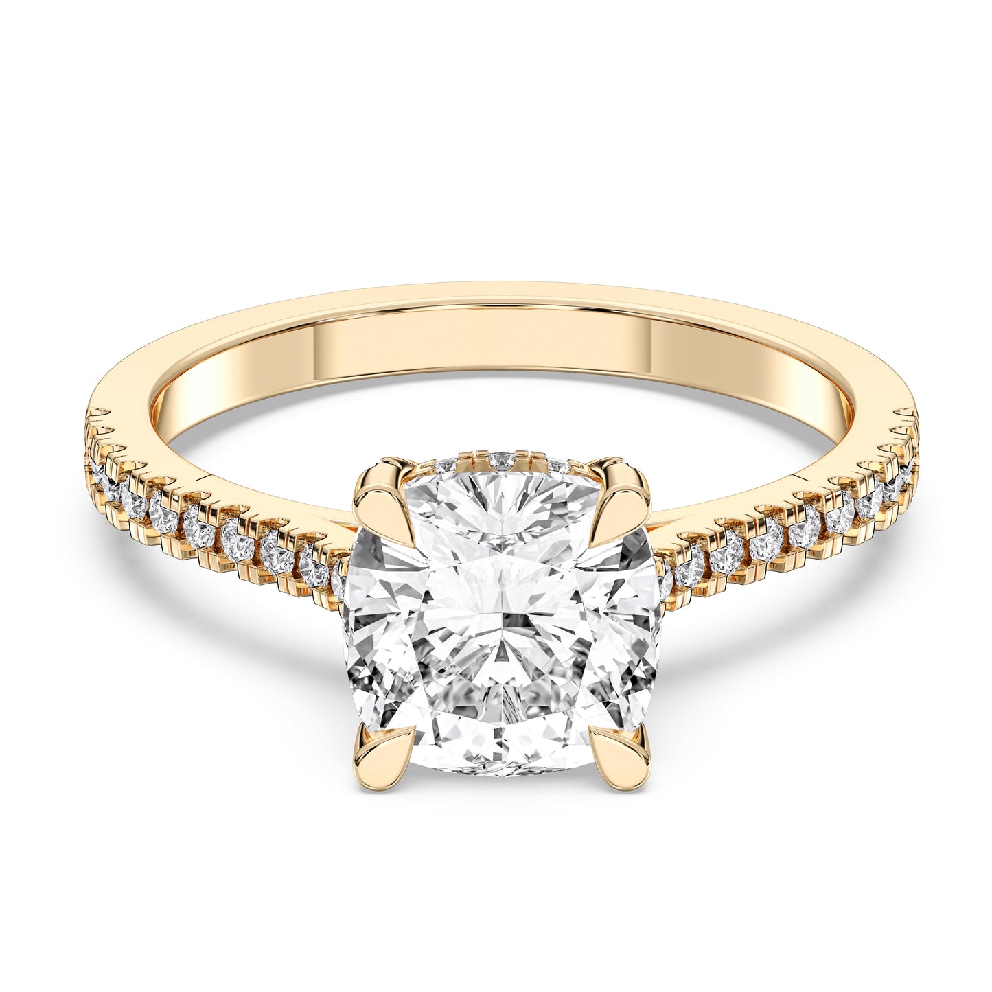 SQ.CUSHION HIDDEN HALO WITH SIDE STONE
