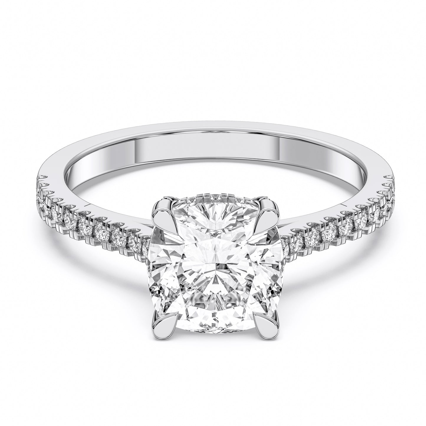 SQ.CUSHION HIDDEN HALO WITH SIDE STONE