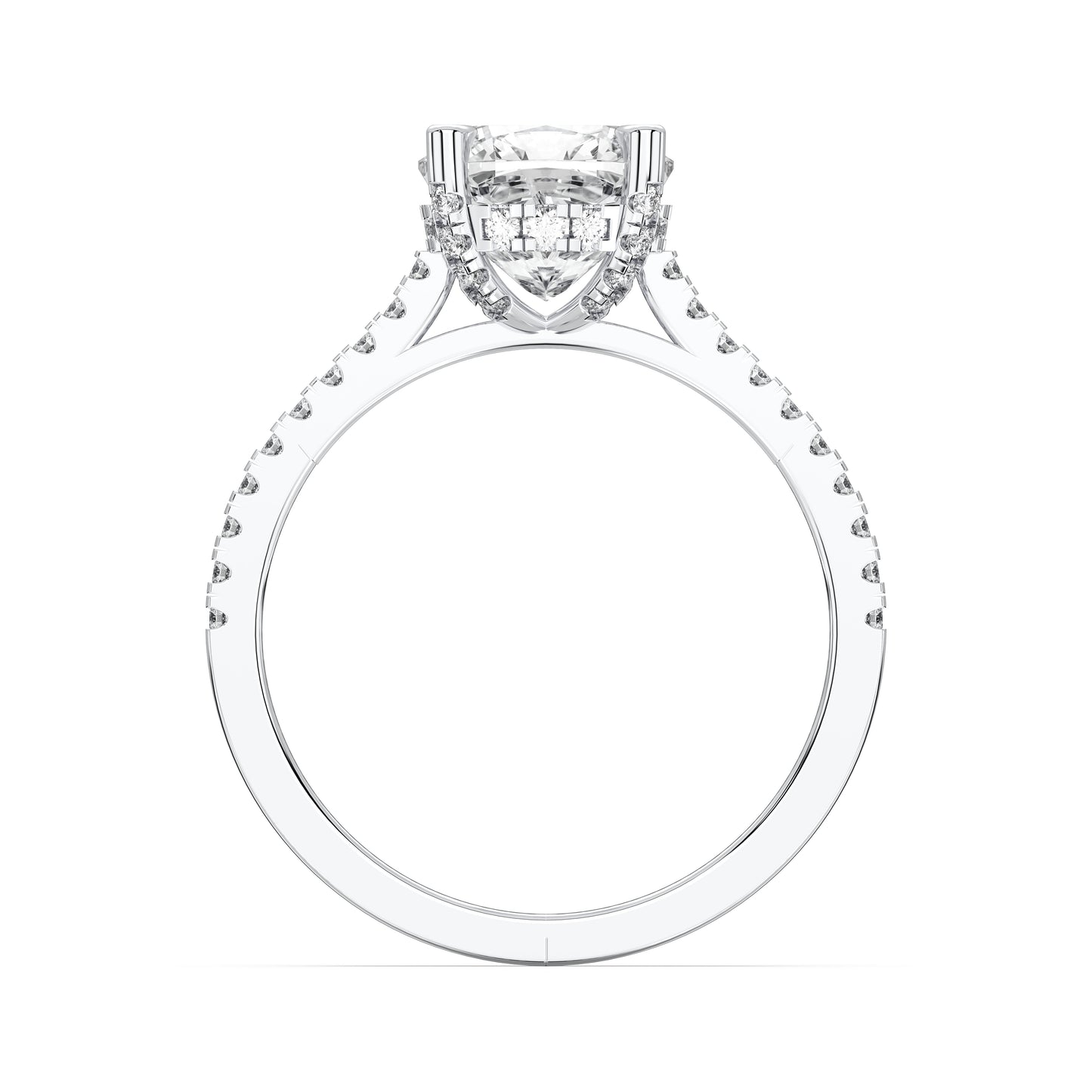 SQ.CUSHION HIDDEN HALO WITH SIDE STONE