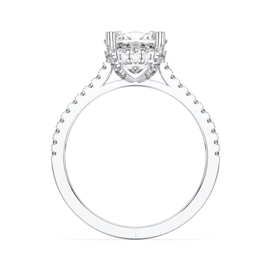 SQ.CUSHION HIDDEN HALO WITH SIDE STONE