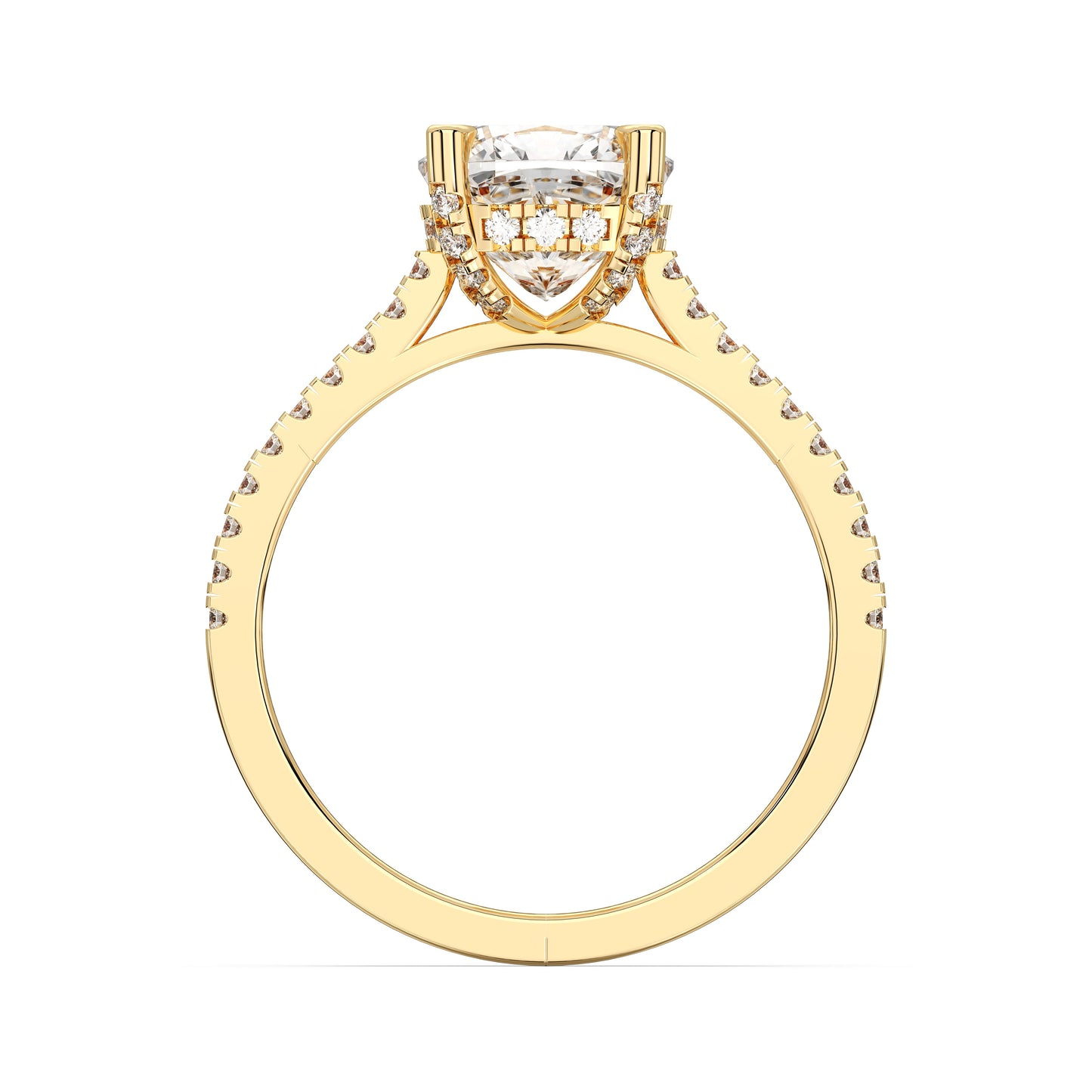 SQ.CUSHION HIDDEN HALO WITH SIDE STONE