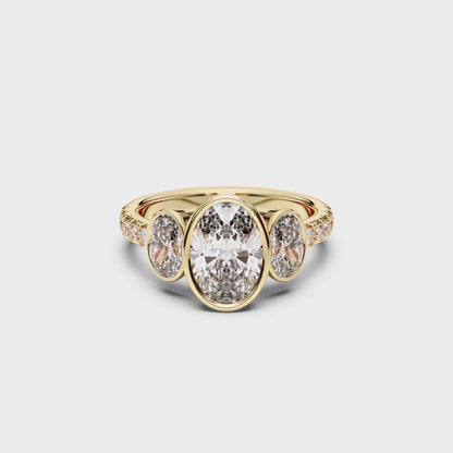 OVAL 3 STONE BEZEL WITH SIDE STONE RING