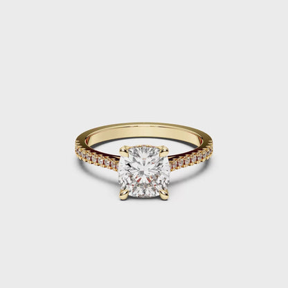 SQ.CUSHION HIDDEN HALO WITH SIDE STONE