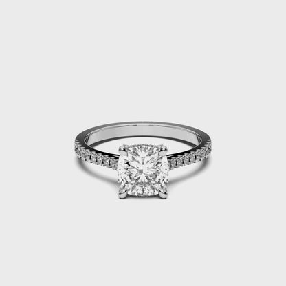 SQ.CUSHION HIDDEN HALO WITH SIDE STONE
