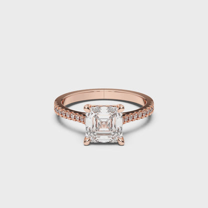 SQ.EMERALD HIDDEN HALO WITH SIDE STONE