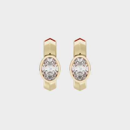 OVAL BEZEL HOOPS EARRINGS