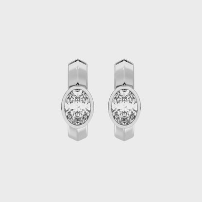 OVAL BEZEL HOOPS EARRINGS