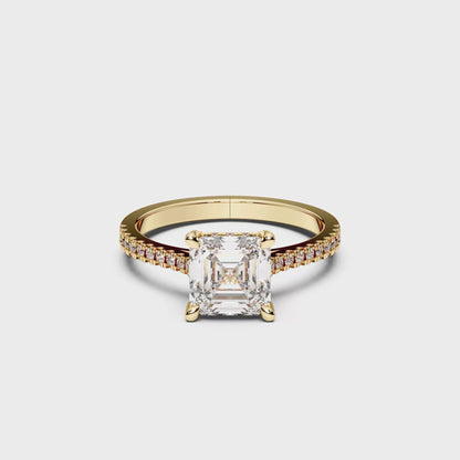 SQ.EMERALD HIDDEN HALO WITH SIDE STONE