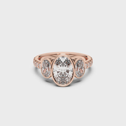 OVAL 3 STONE BEZEL WITH SIDE STONE RING
